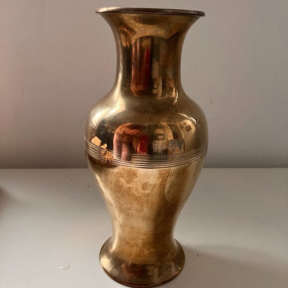 Vintage Large Brass Vase - MCM Large Brass Vase - Picture 2 of 7
